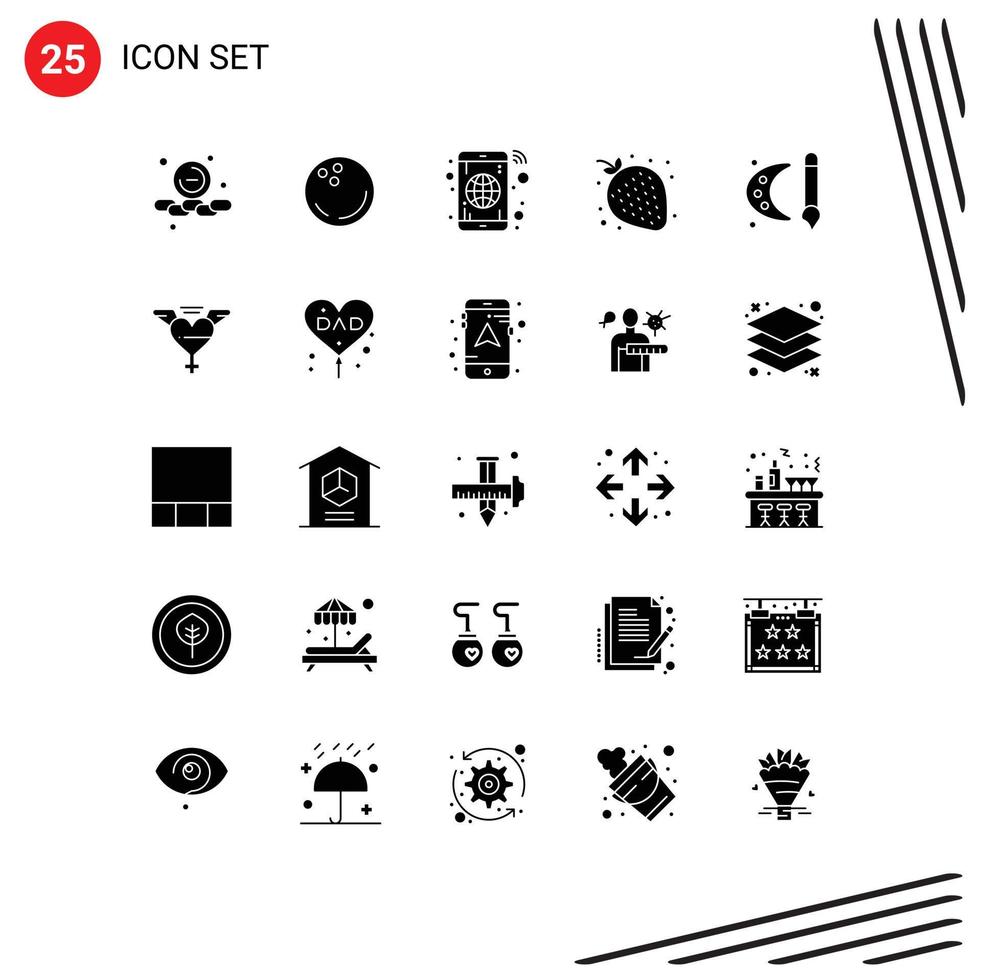 Pictogram Set of 25 Simple Solid Glyphs of paint pallet night app sweet fruit Editable Vector Design Elements