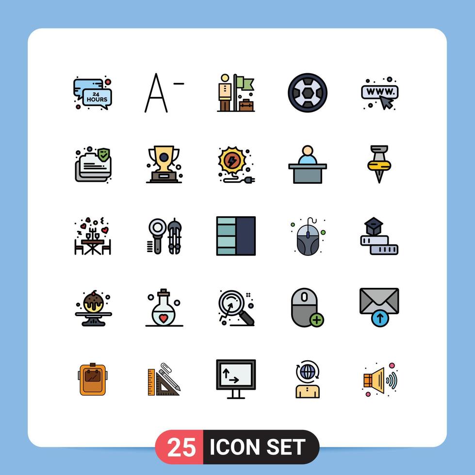Mobile Interface Filled line Flat Color Set of 25 Pictograms of connection web businessman seo football Editable Vector Design Elements