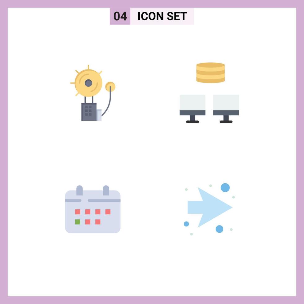 Group of 4 Flat Icons Signs and Symbols for alarm schedule fire database appointment Editable Vector Design Elements