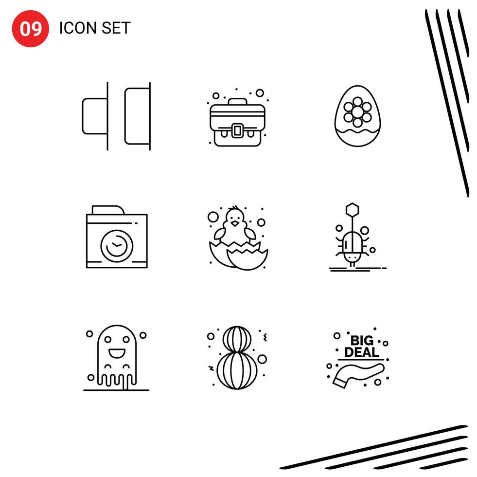 9 Universal Outline Signs Symbols of easter baby decoration big think camera Editable Vector Design Elements