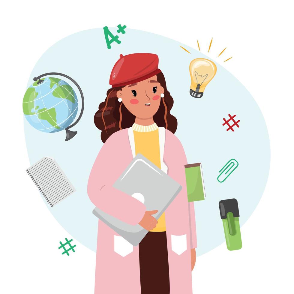 Illustration of a smart girl studying in the college. vector