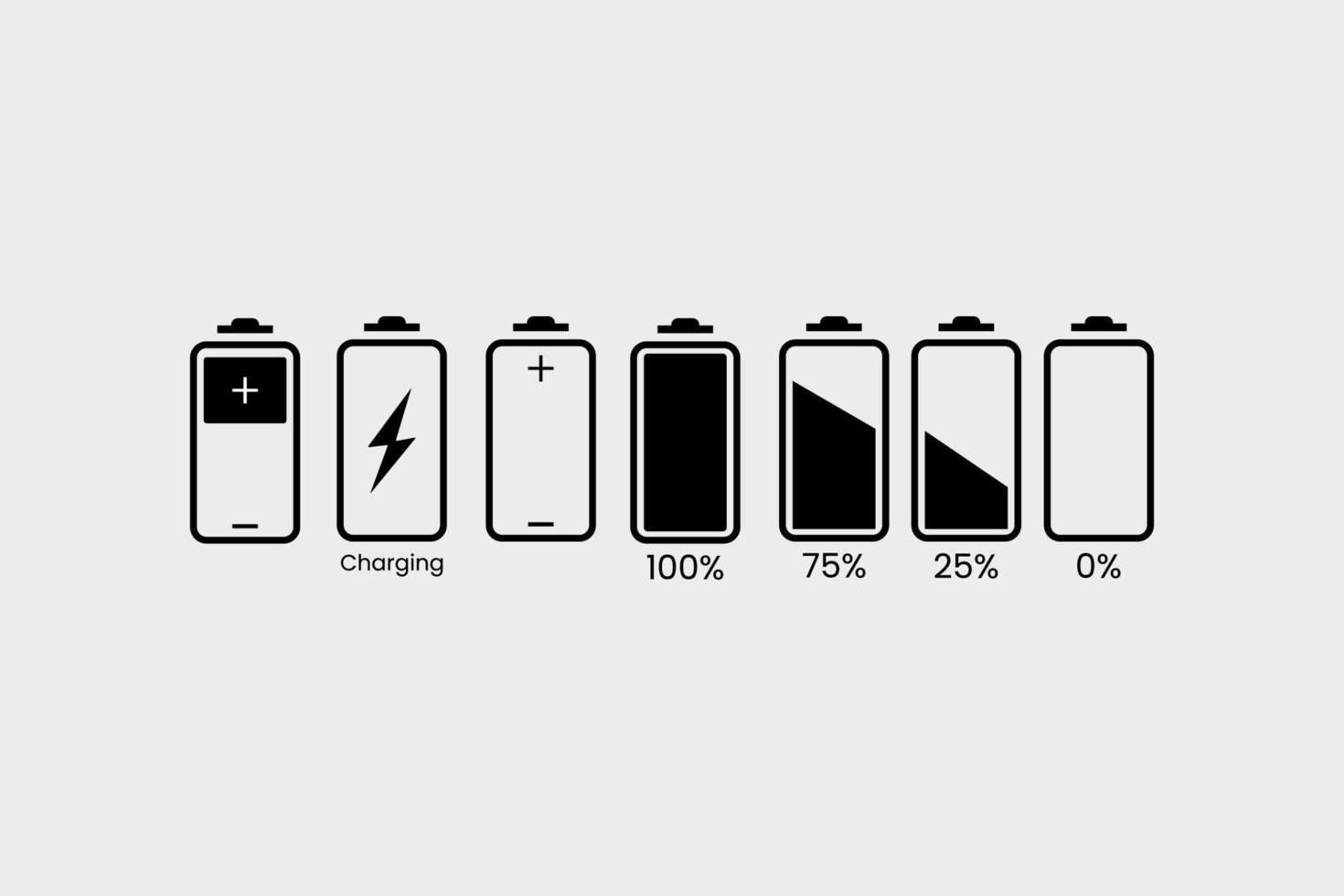 Battery icons set charge level from low to high charge level indicator vector