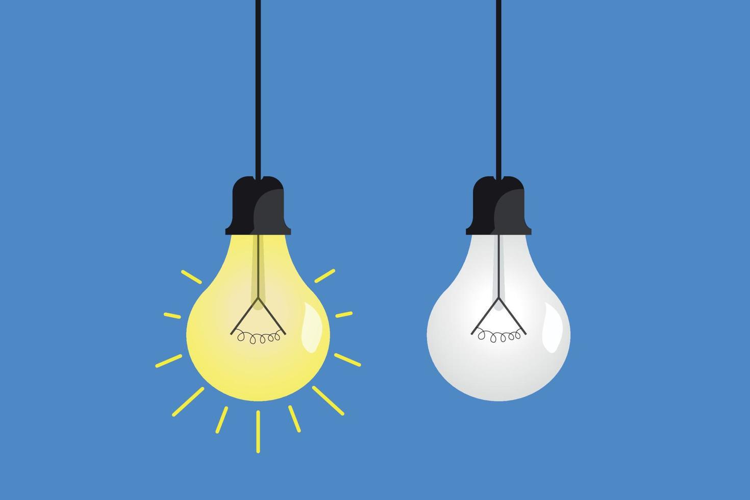 Hanging yellow bulb with other white bulbs vector