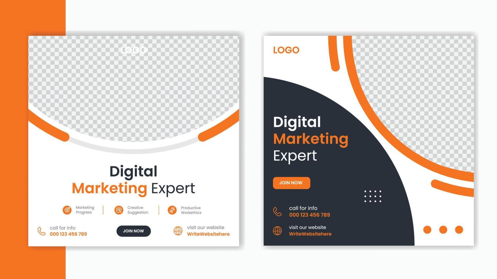 Corporate Orange Social media post design template, business marketing post design layout, Company profile post bundle vector