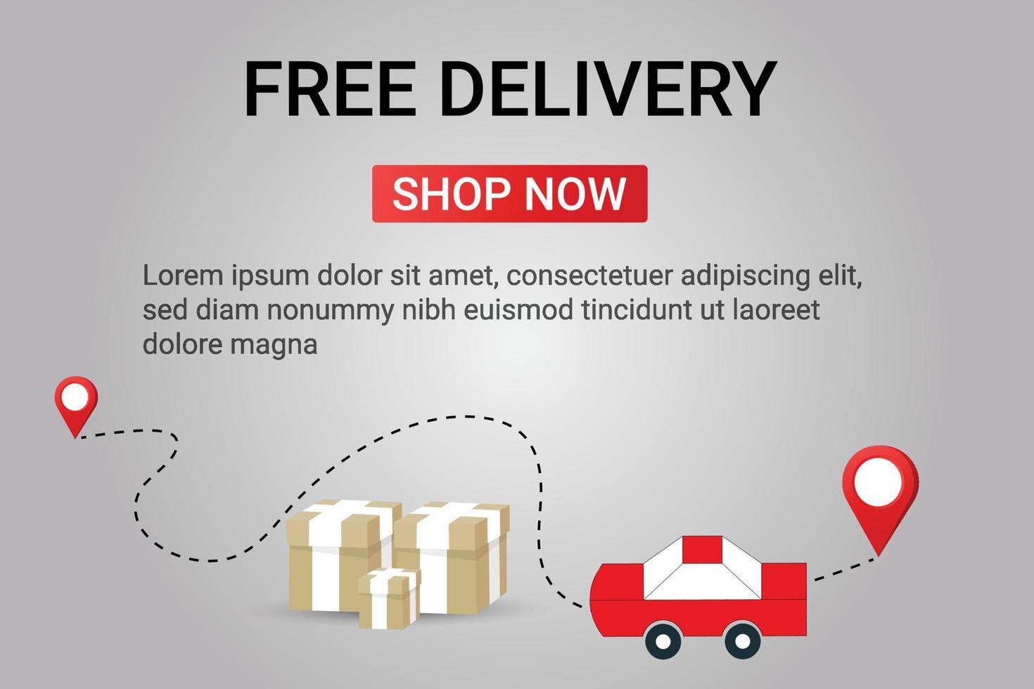 Free Delivery Shop now With Location and car Vector illustration