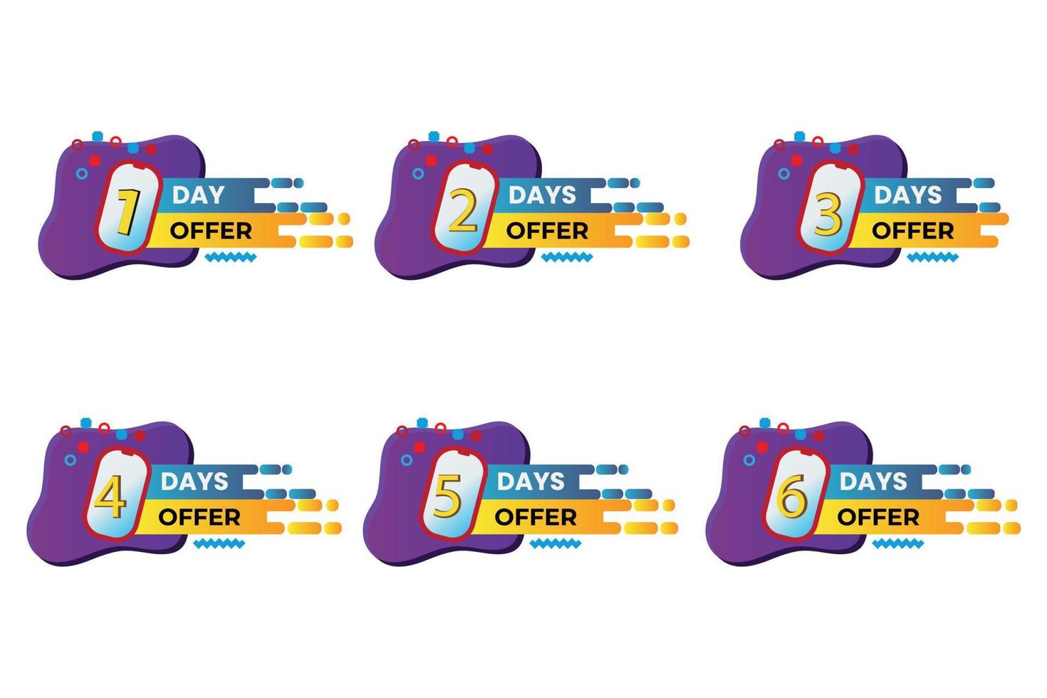 Various day offer 1, 2, 3, 4, 5 and 6 days badge sticker vector