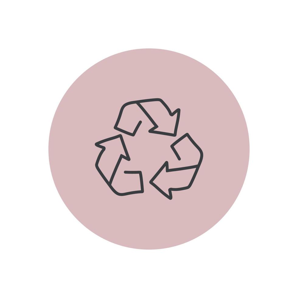 Recycle symbol icon vector illustration pink sticker. Isolated on a pink round background