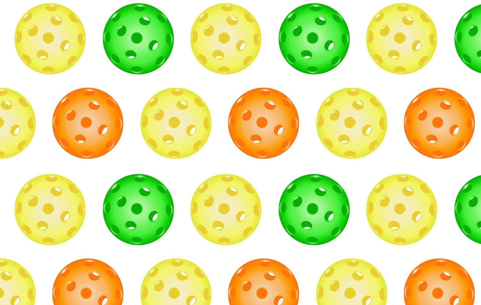 bolas de pickleball multicolores brillantes de patrones sin fisuras. equipamiento deportivo de pickleball para juegos al aire libre. fondo para pancartas, telas, papeles, embalajes. ilustración vectorial 3d vector