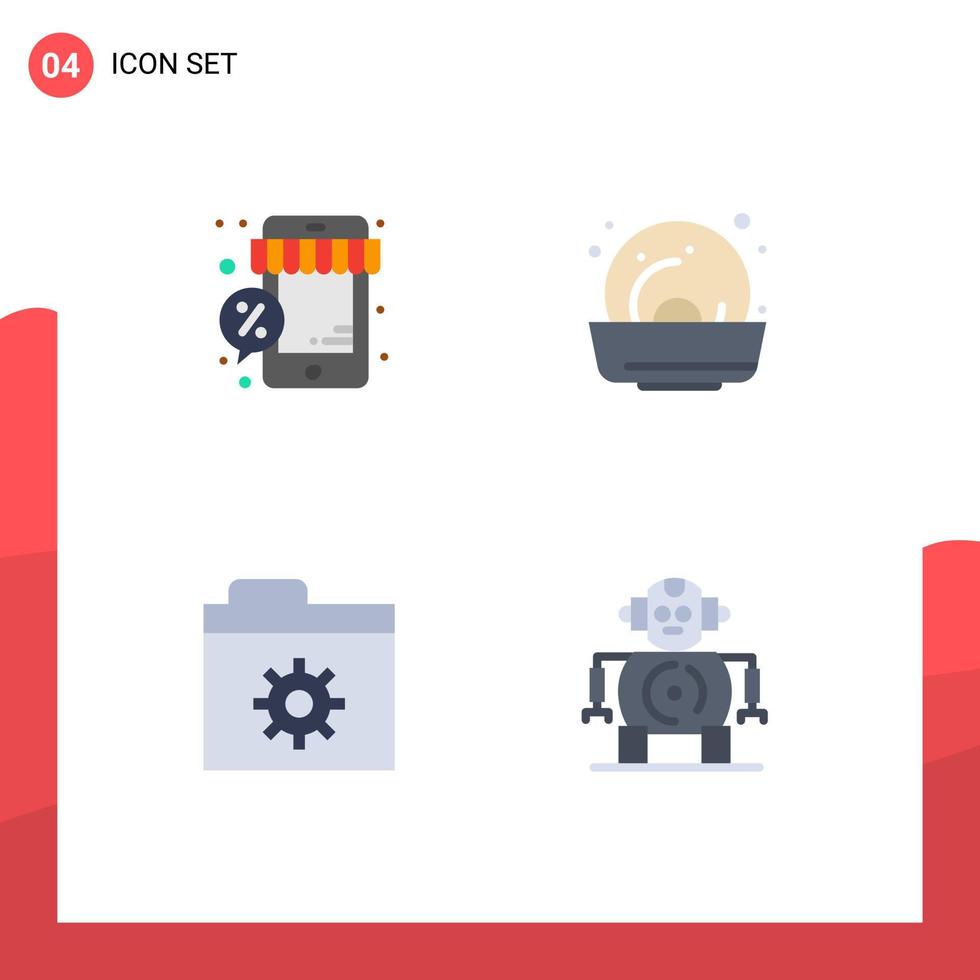 Universal Icon Symbols Group of 4 Modern Flat Icons of discount files store food cnc Editable Vector Design Elements