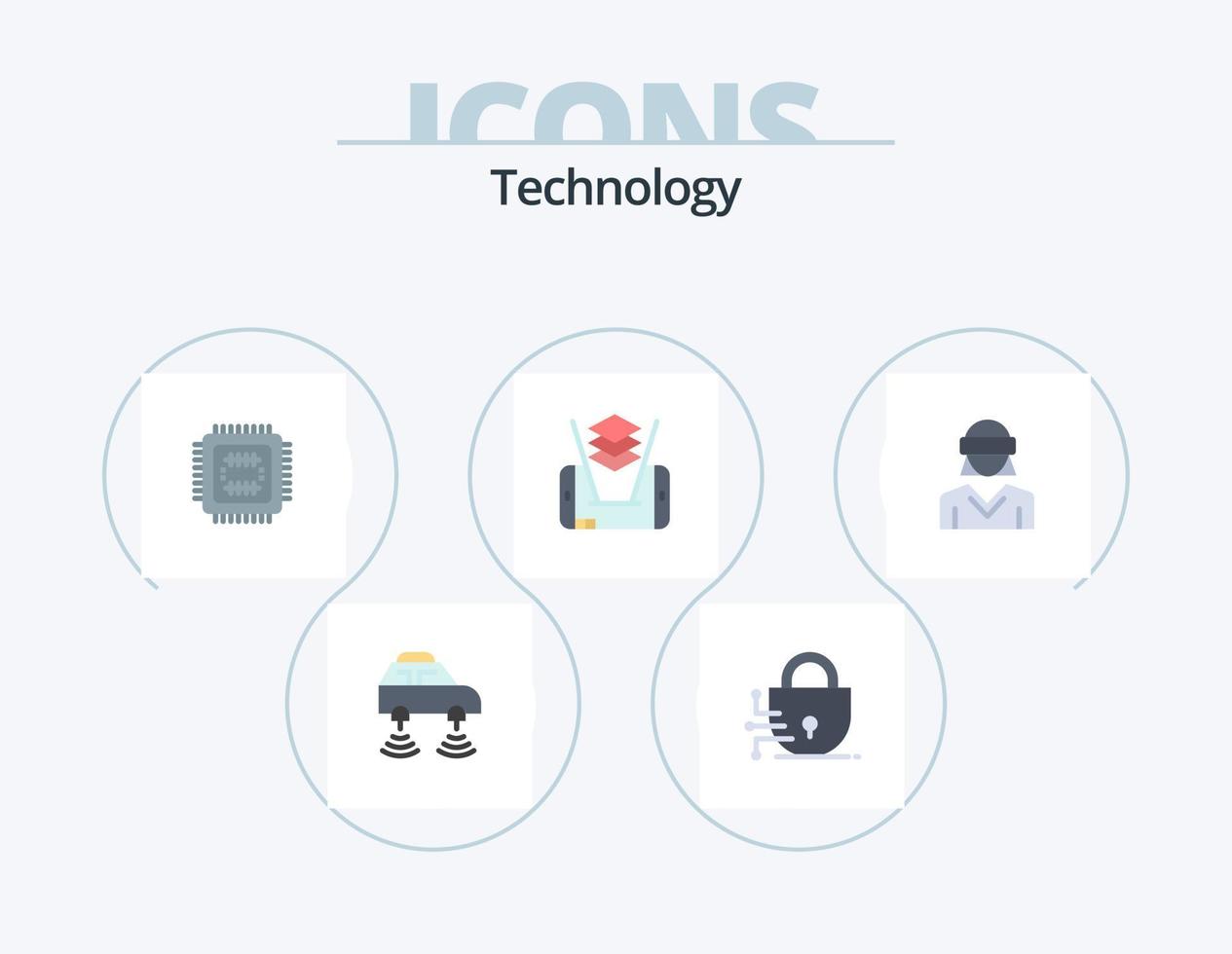 paquete de iconos planos de tecnología 5 diseño de iconos. realidad. anteojos. sistema. tecnología. móvil vector