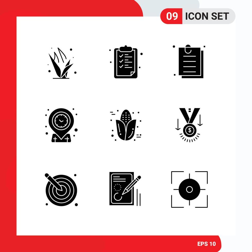 Set of 9 Modern UI Icons Symbols Signs for corn autumn contract time location Editable Vector Design Elements