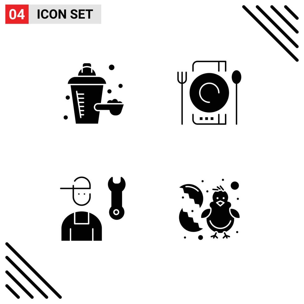 Universal Icon Symbols Group of 4 Modern Solid Glyphs of additive mechanic cafe restaurant service Editable Vector Design Elements