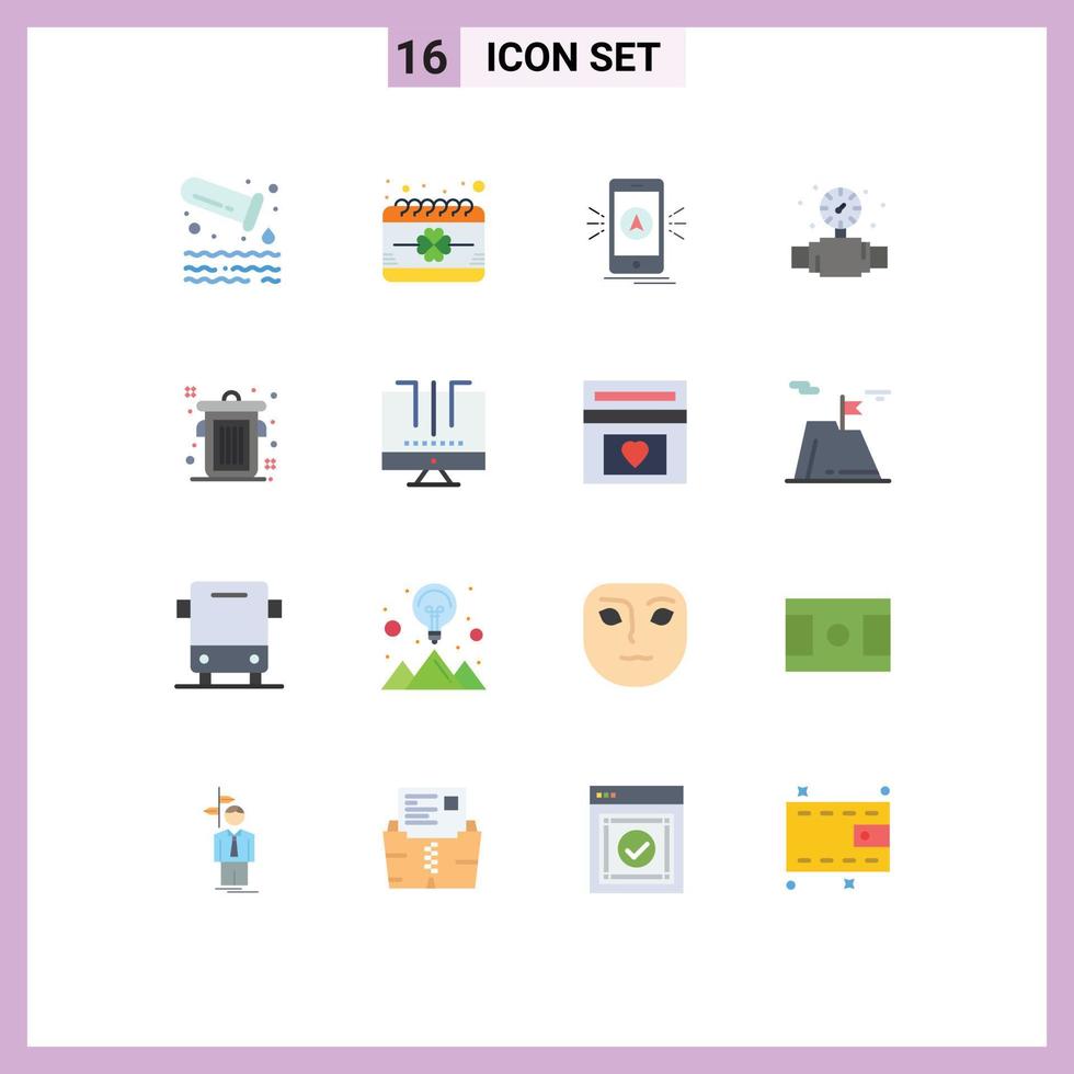Pack of 16 Modern Flat Colors Signs and Symbols for Web Print Media such as plumbing mechanical saint gauge gps Editable Pack of Creative Vector Design Elements