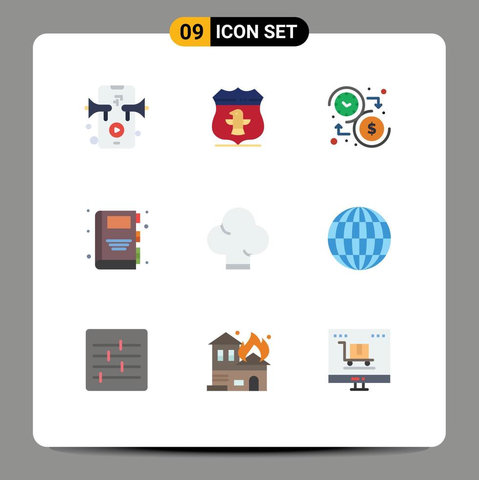 Mobile Interface Flat Color Set of 9 Pictograms of hat chef dollar education back to school Editable Vector Design Elements