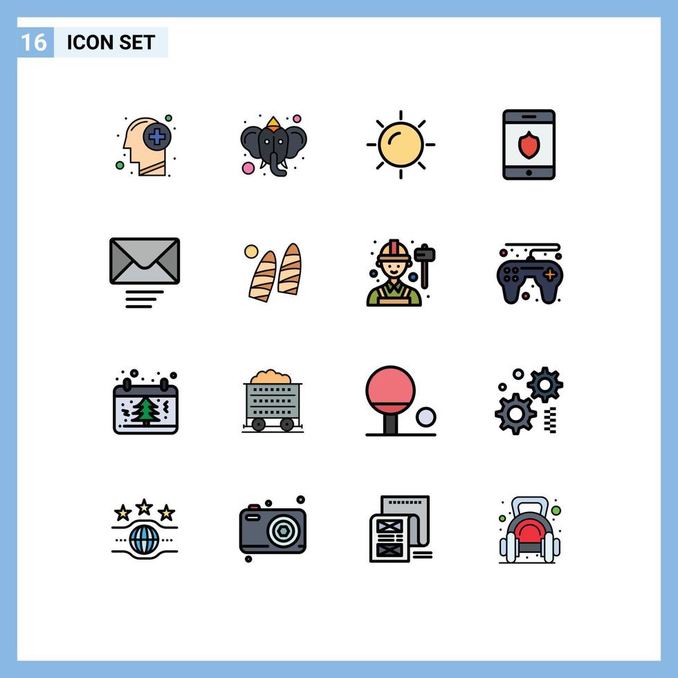 16 líneas llenas de colores planos universales signos símbolos de enviar correo hinduismo seguridad de teléfonos inteligentes elementos de diseño de vectores creativos editables