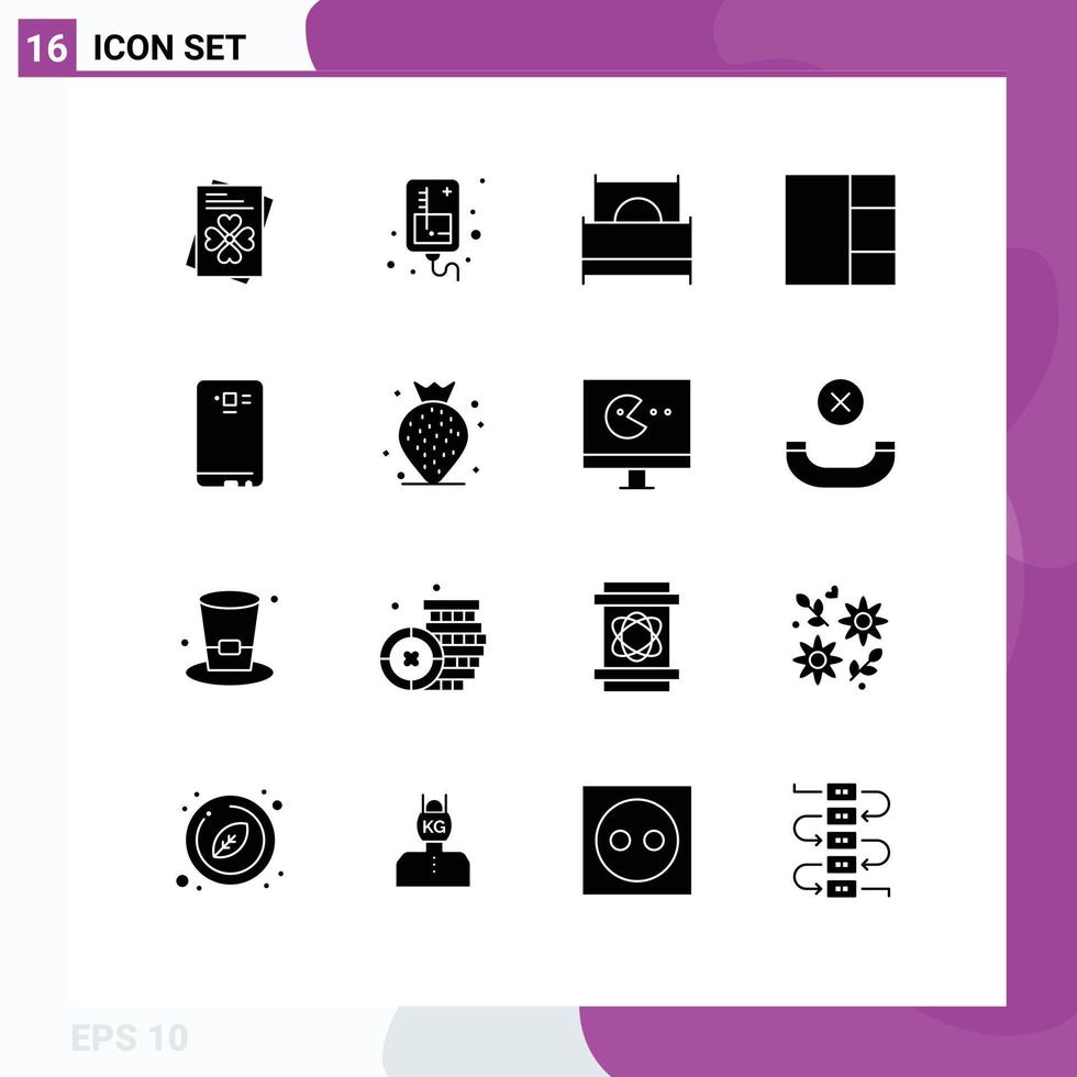 16 Universal Solid Glyph Signs Symbols of back smart phone double phone grid Editable Vector Design Elements