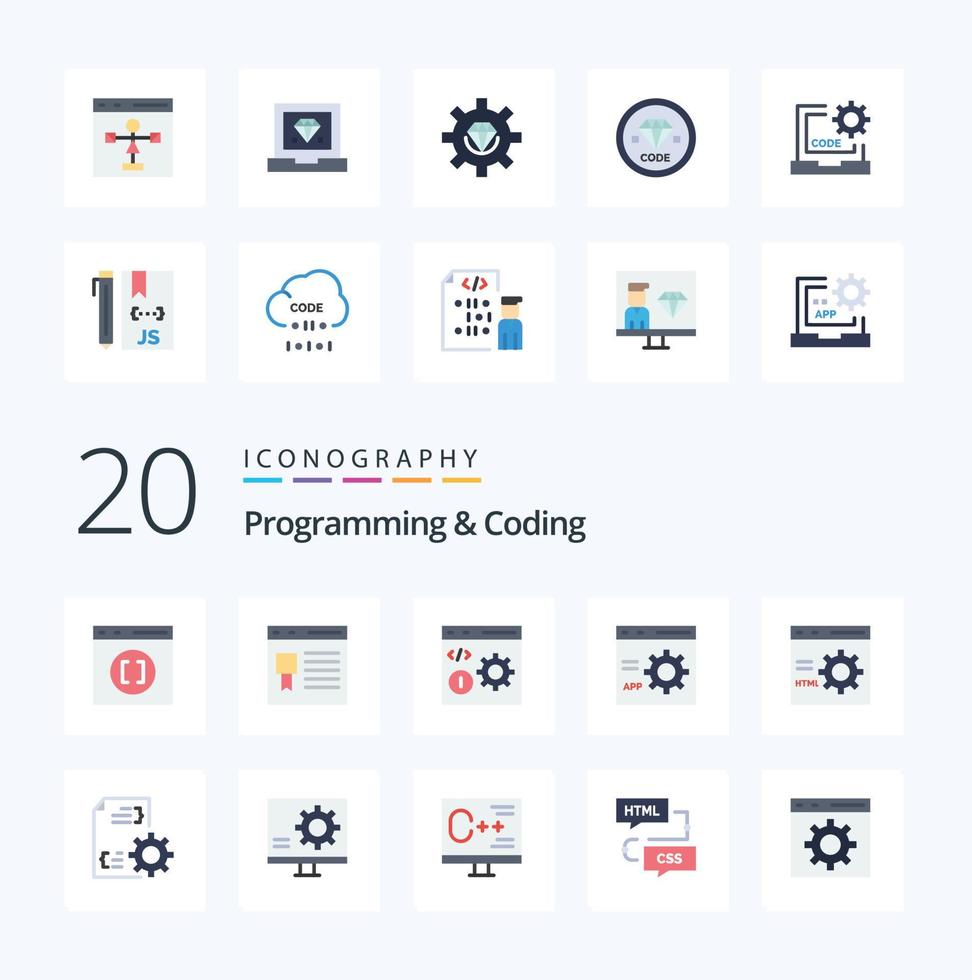 20 Programming And Coding Flat Color icon Pack like file develop page programming develop vector