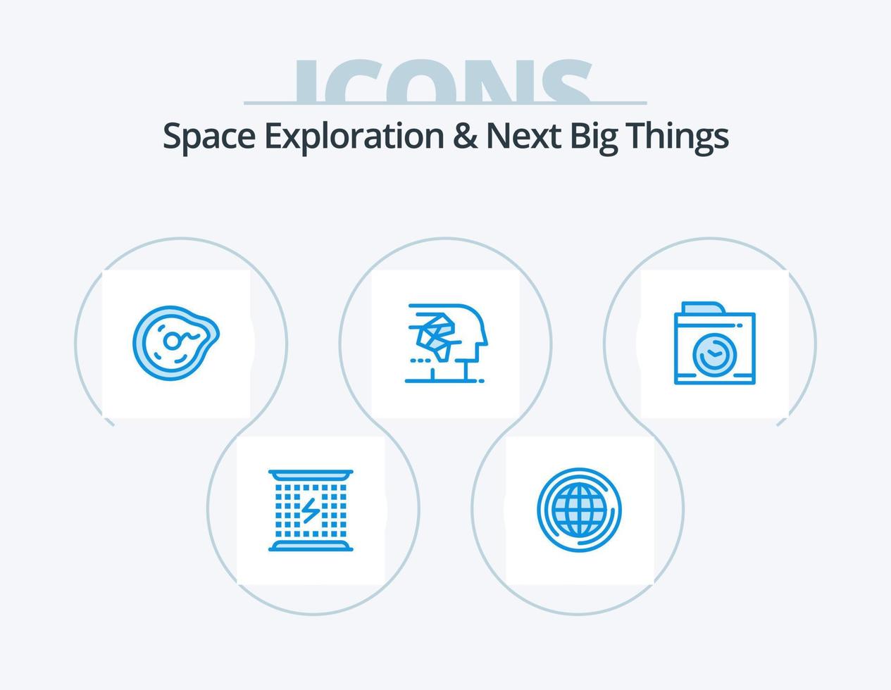 Space Exploration And Next Big Things Blue Icon Pack 5 Icon Design. human. artificial. think. android. paradox vector