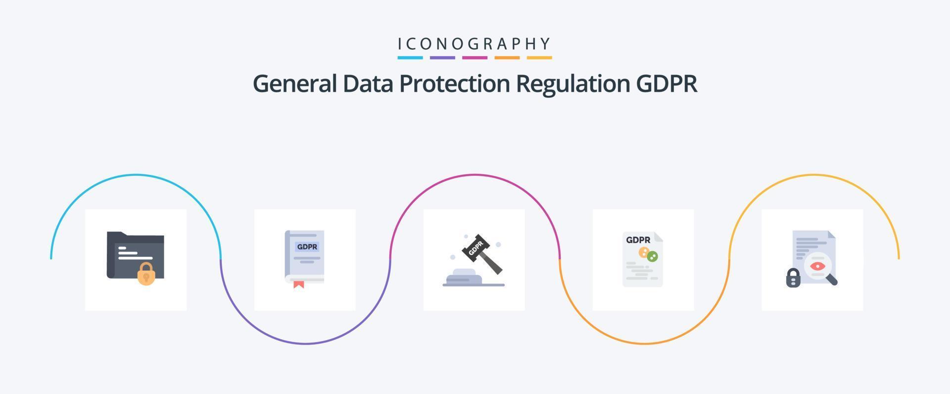 Gdpr Flat 5 Icon Pack Including file. data. law. legal. justice vector