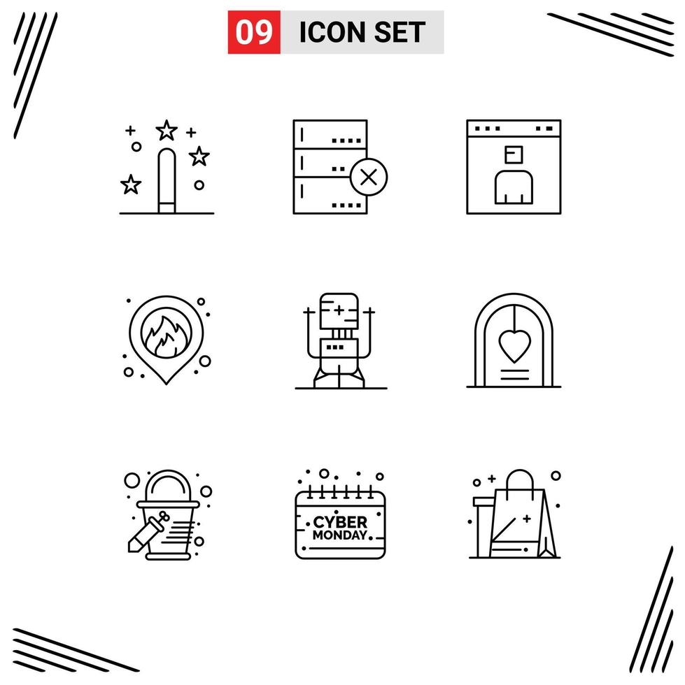 Group of 9 Modern Outlines Set for bot map avatar location people Editable Vector Design Elements