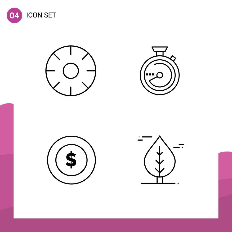 4 signos de línea universal símbolos de comida dólar moneda frutas brújula elementos de diseño vectorial editables globales vector