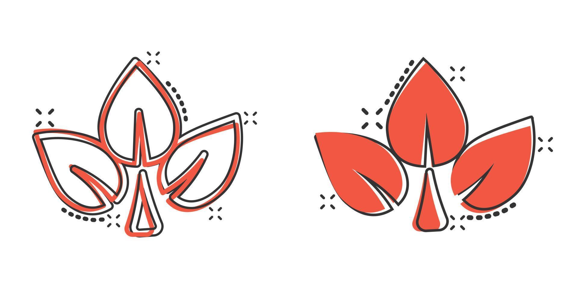 Leaf icon in comic style. Plant cartoon vector illustration on white isolated background. Flower splash effect sign business concept.