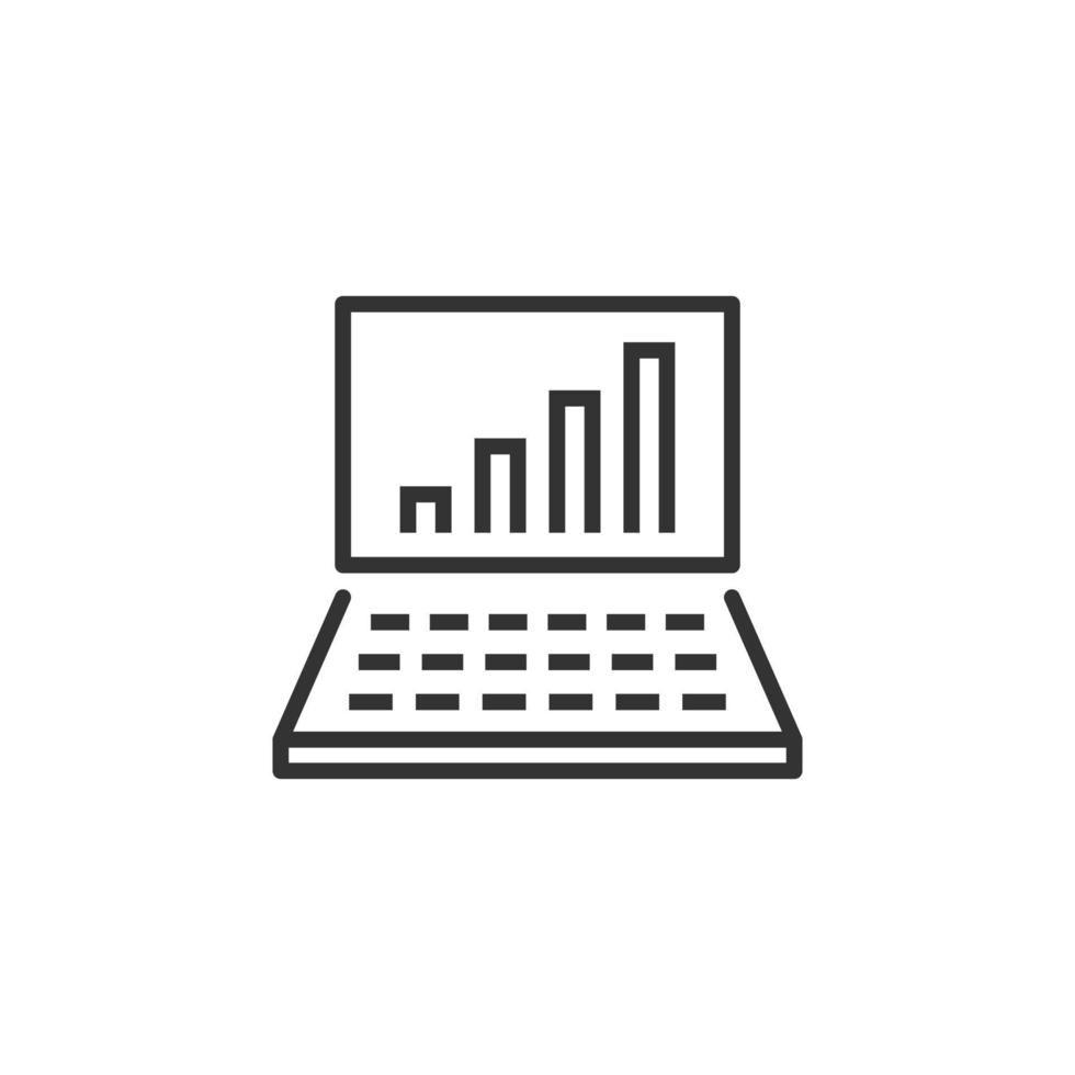 Laptop chart icon in flat style. SEO data vector illustration on white isolated background. Computer diagram business concept.