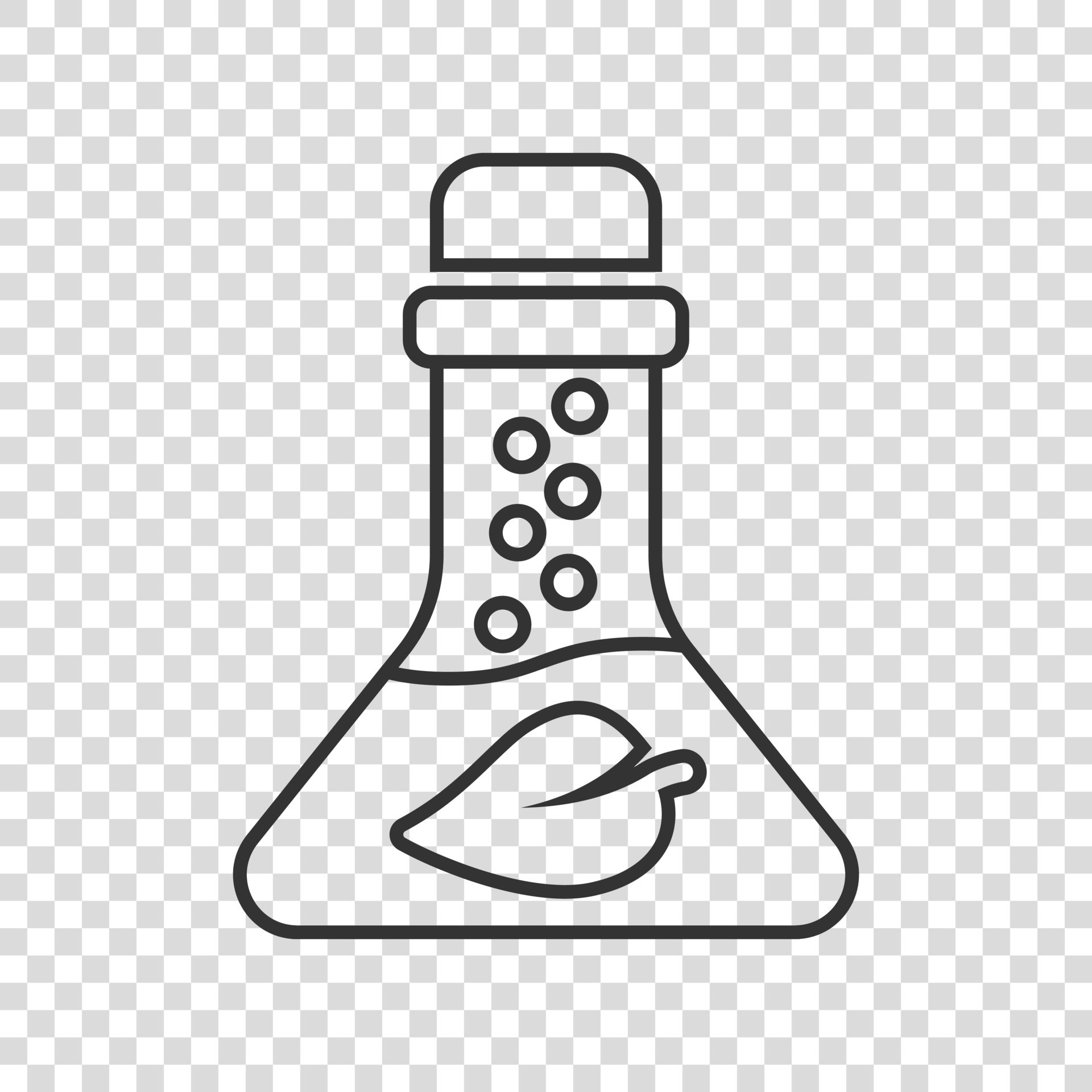 Chemistry glass icon in flat style. Lab flask with leaf vector