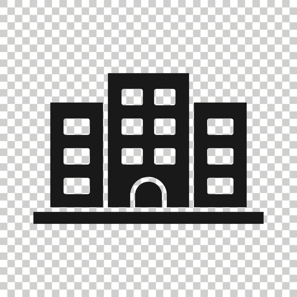Office building sign icon in flat style. Apartment vector illustration on isolated background. Architecture business concept.