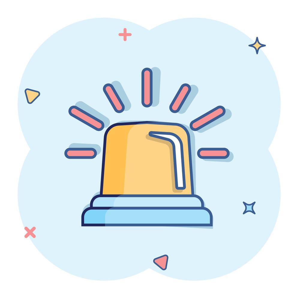 Emergency alarm icon in comic style. Alert lamp cartoon vector illustration on isolated background. Police urgency splash effect sign business concept.