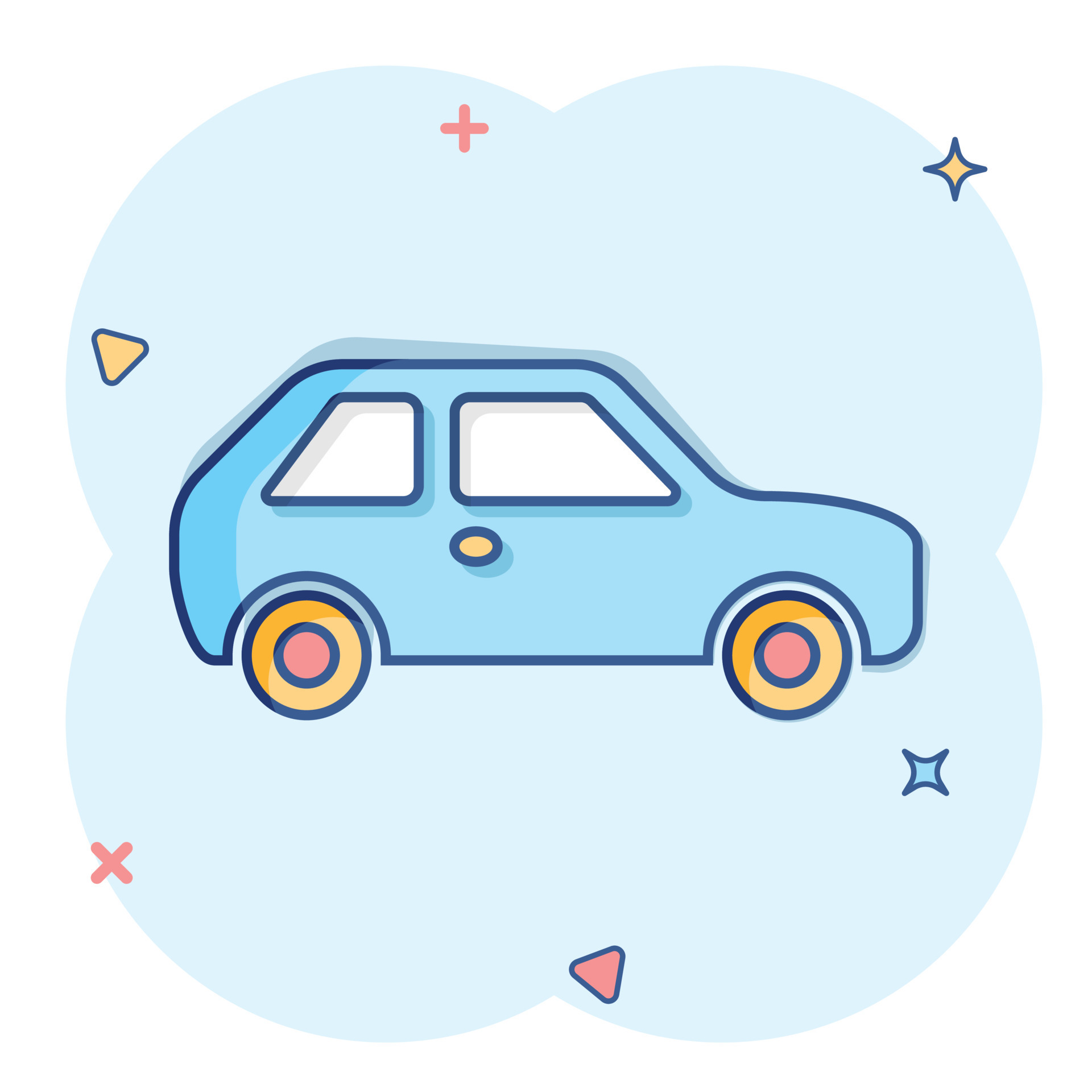 Car icon in comic style. Automobile car vector cartoon illustration