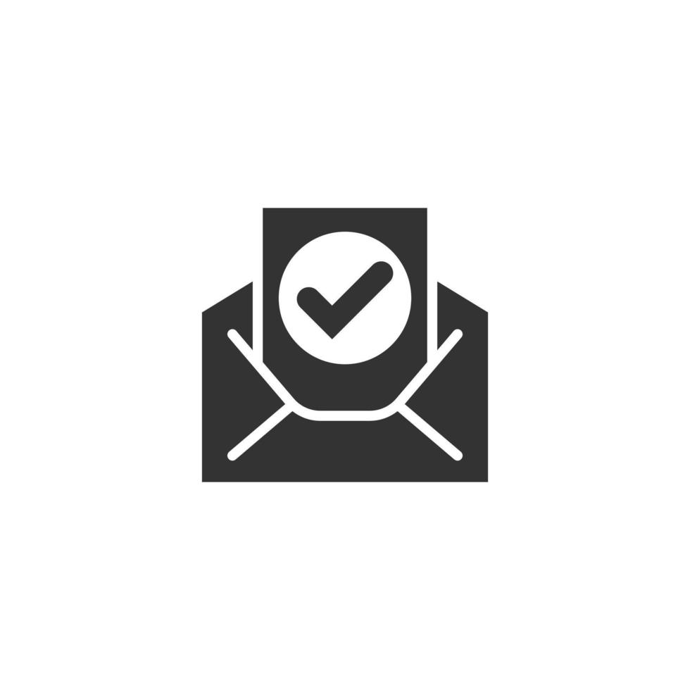 Envelope with confirmed document icon in flat style. Verify vector illustration on white isolated background. Receive business concept.
