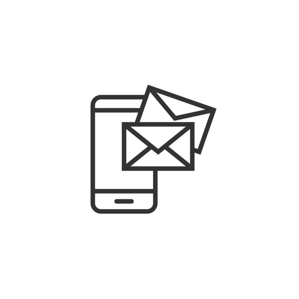 Message on smartphone icon in flat style. Mail with phone vector illustration on white isolated background. Envelope business concept.