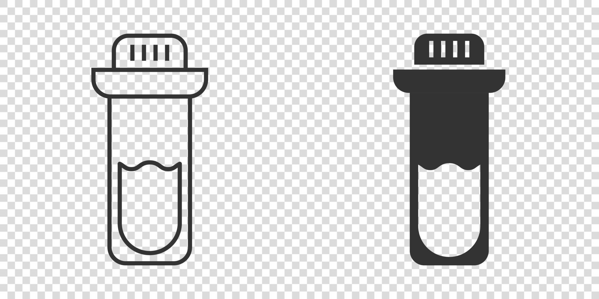 Blood in test tube icon in flat style. Laboratory flask vector illustration on isolated background. Liquid in beaker sign business concept.