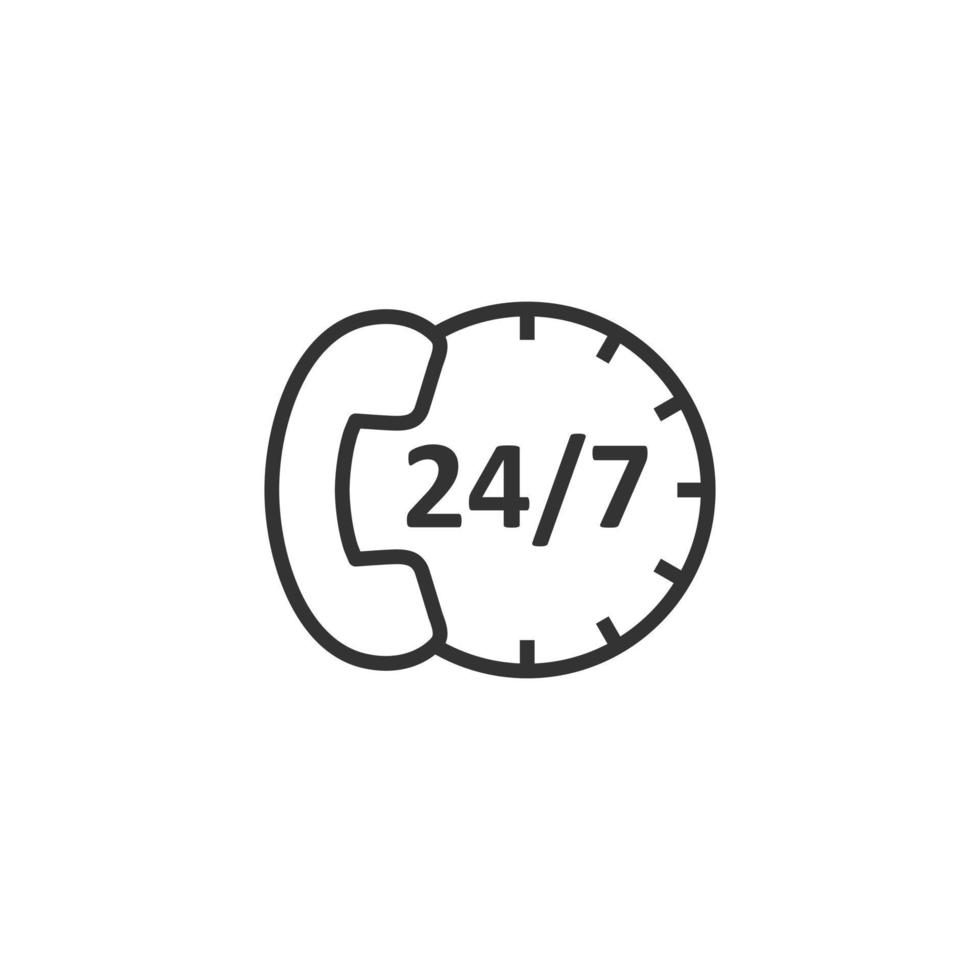 Phone service 24 7 icon in flat style. Telephone talk vector illustration on white isolated background. Hotline contact business concept.