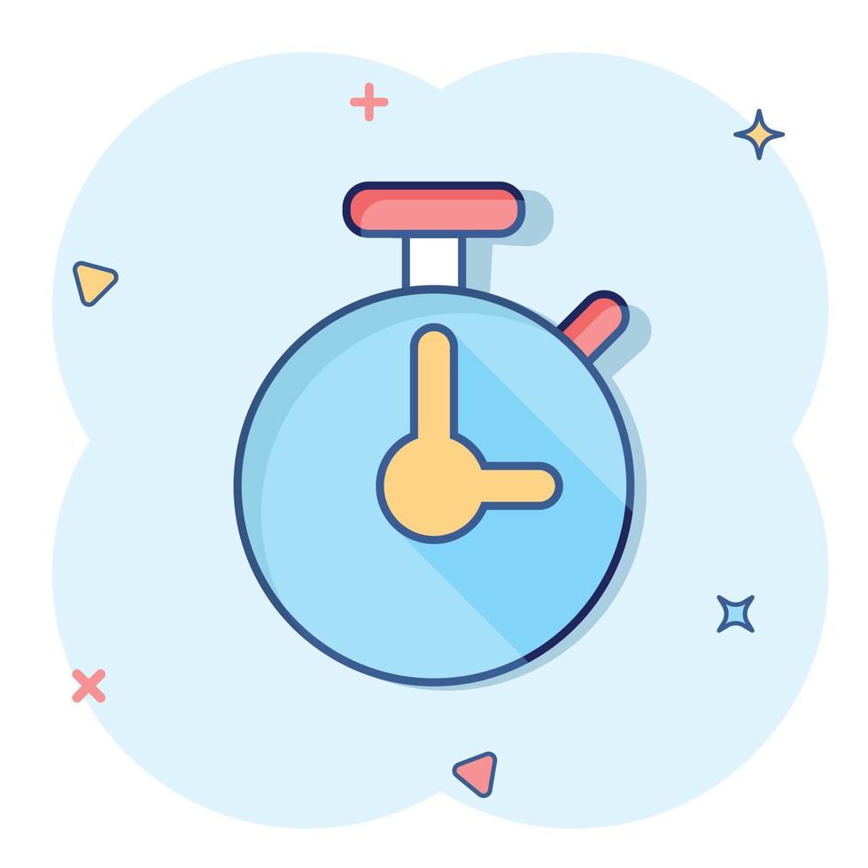 icono de reloj en estilo cómico. ver ilustración de vector de dibujos animados sobre fondo blanco aislado. concepto de negocio de efecto de salpicadura de temporizador.