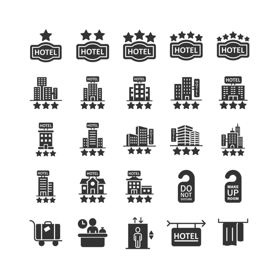 Hotel icon set in flat style. Booking vector illustration on white isolated background. Vacation reservation business concept.