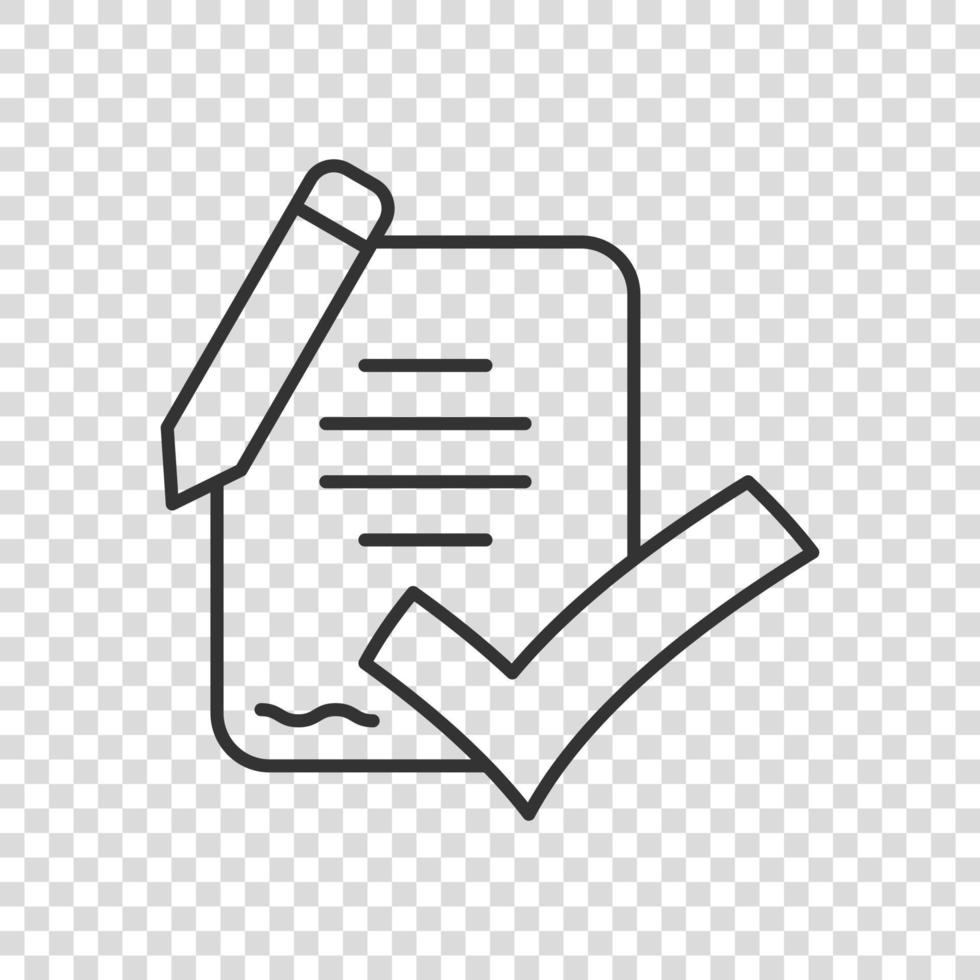 icono de lista de verificación de documentos en estilo plano. informar ilustración vectorial sobre fondo blanco aislado. concepto de negocio de hoja de papel. vector