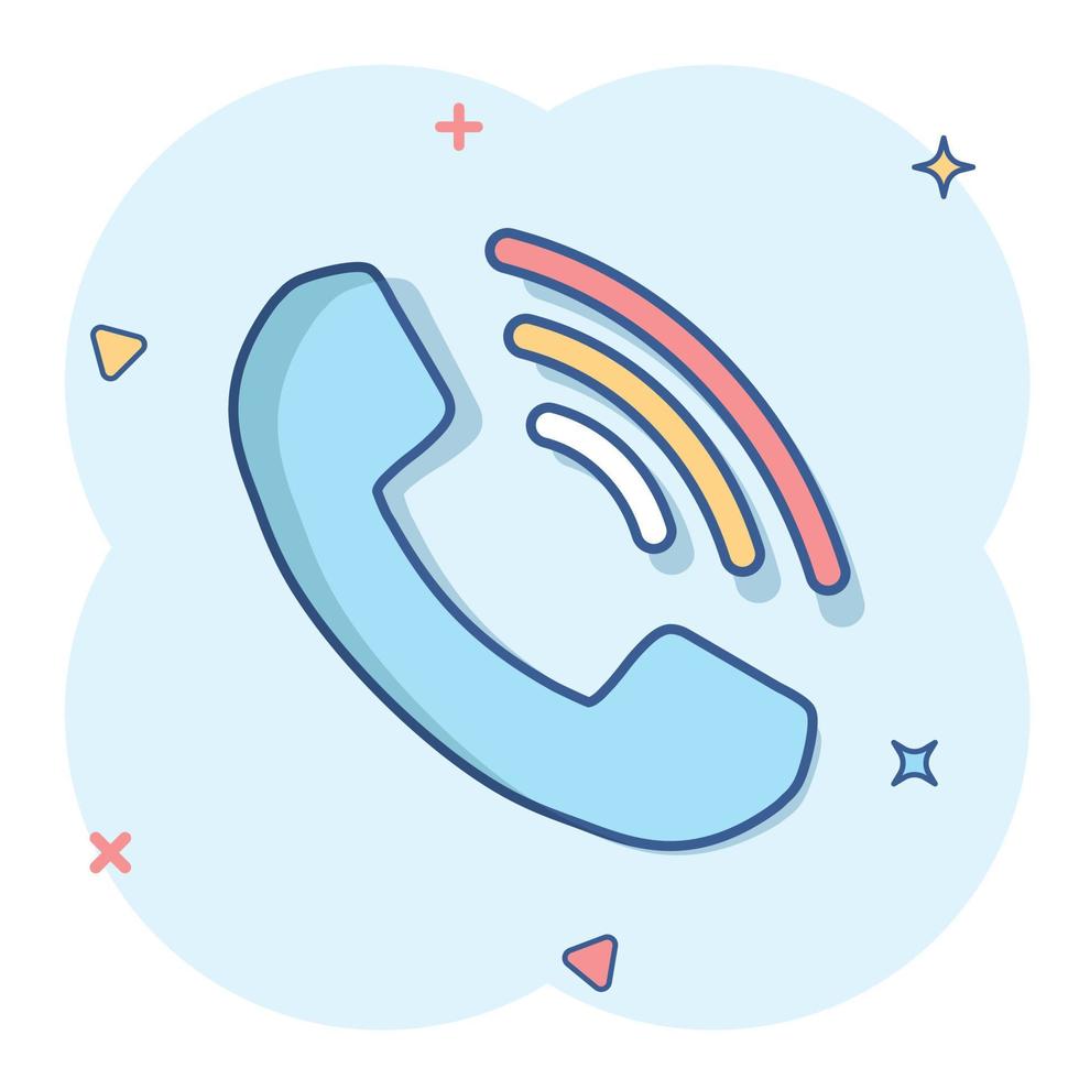 icono de teléfono de dibujos animados de vector en estilo cómico. contacto, pictograma de ilustración de signo de servicio de soporte. teléfono, concepto de efecto de salpicadura de negocio de comunicación.