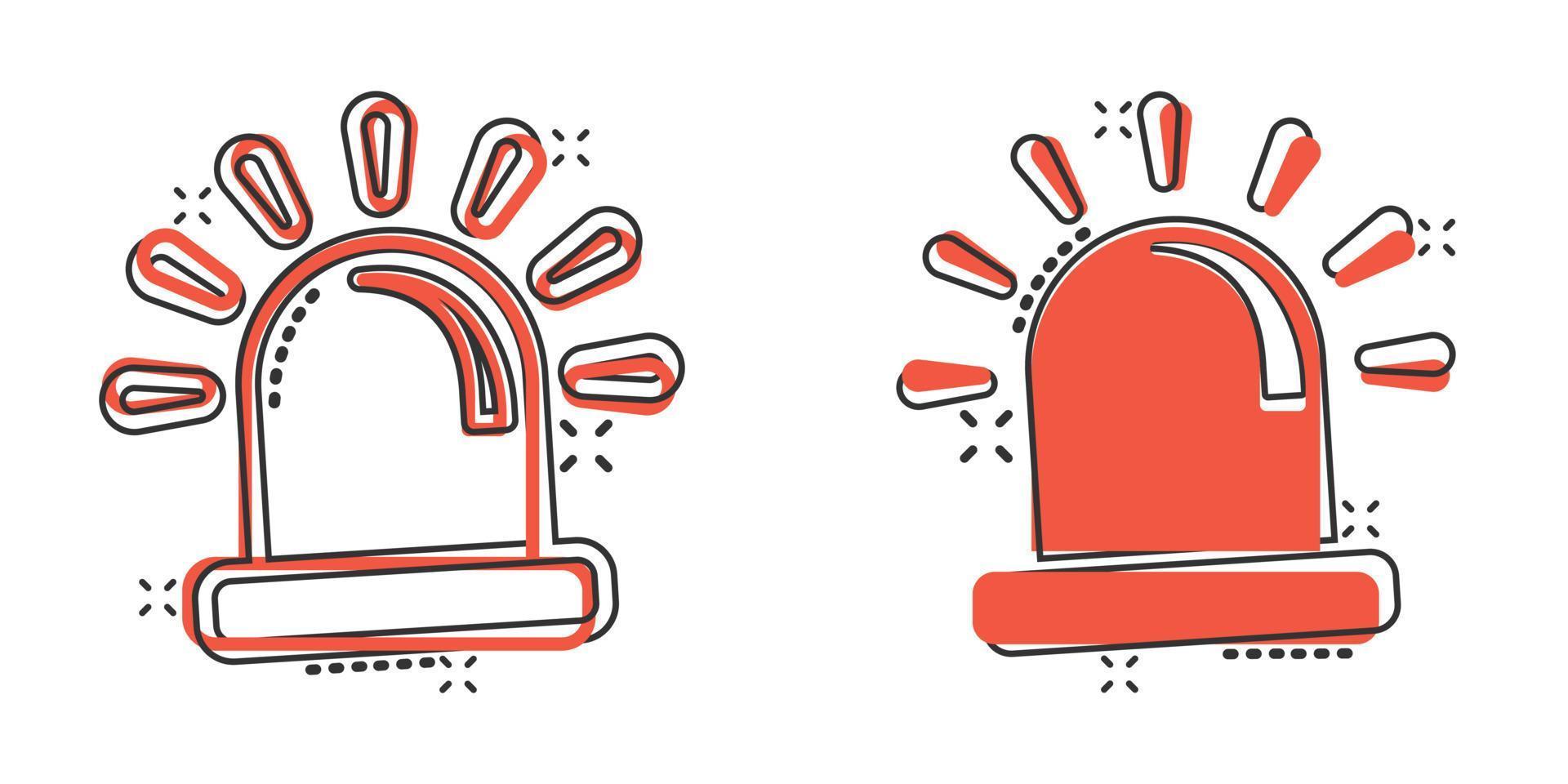 Emergency alarm icon in comic style. Alert lamp cartoon vector illustration on isolated background. Police urgency splash effect sign business concept.