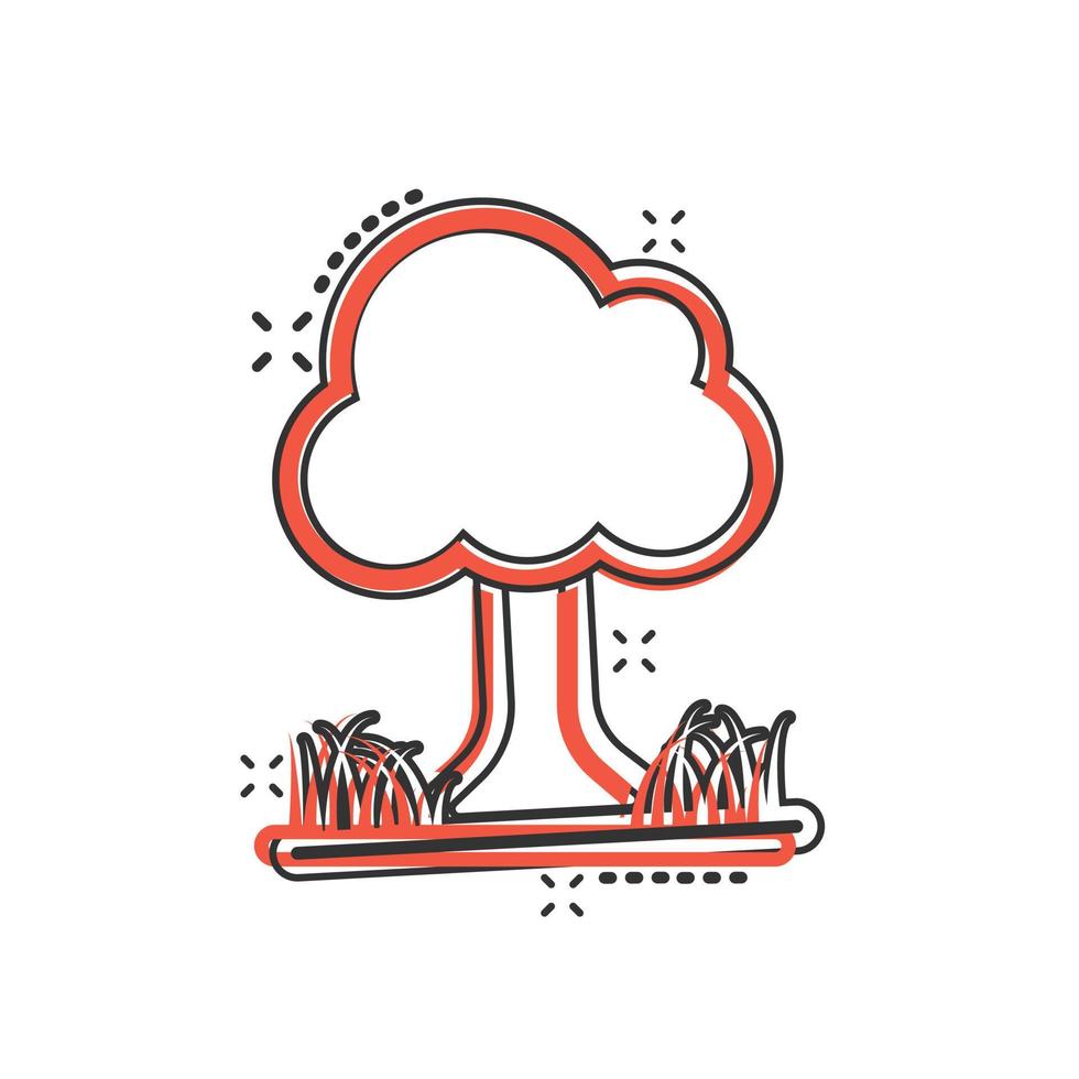 Tree icon in comic style. Forest cartoon vector illustration on white isolated background. Plant splash effect sign business concept.