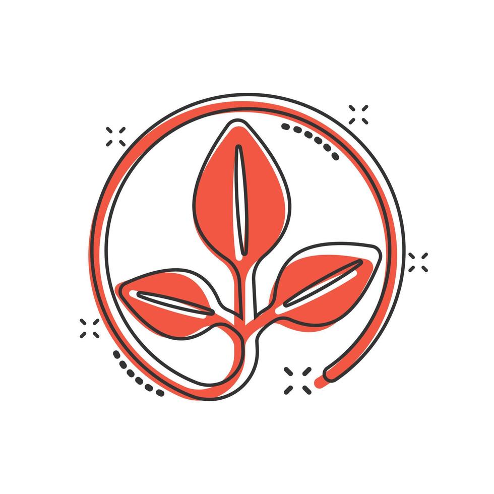 Leaf icon in comic style. Plant cartoon vector illustration on white isolated background. Flower splash effect sign business concept.