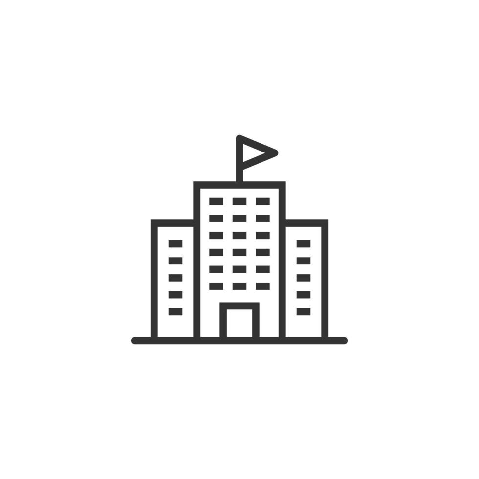 Building icon in flat style. Town skyscraper apartment vector illustration on white isolated background. City tower business concept.