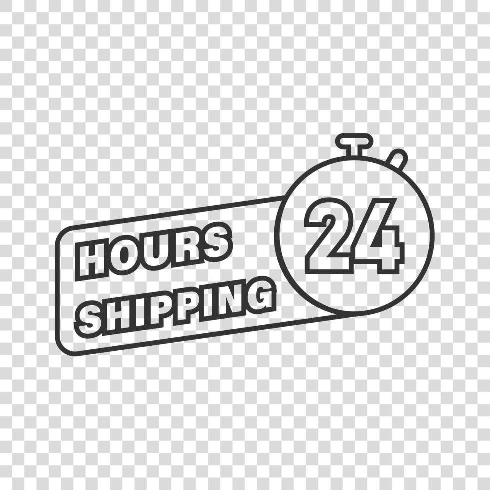 Shipping 24 hours icon in flat style. Delivery countdown vector illustration on isolated background. Quick service time sign business concept.