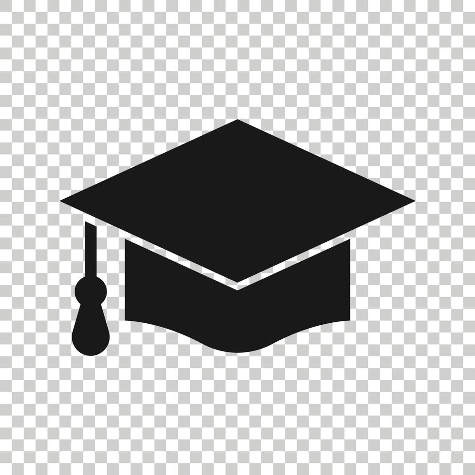 icono de sombrero de graduación en estilo plano. Ilustración de vector de gorra de estudiante sobre fondo blanco aislado. concepto de negocio universitario.