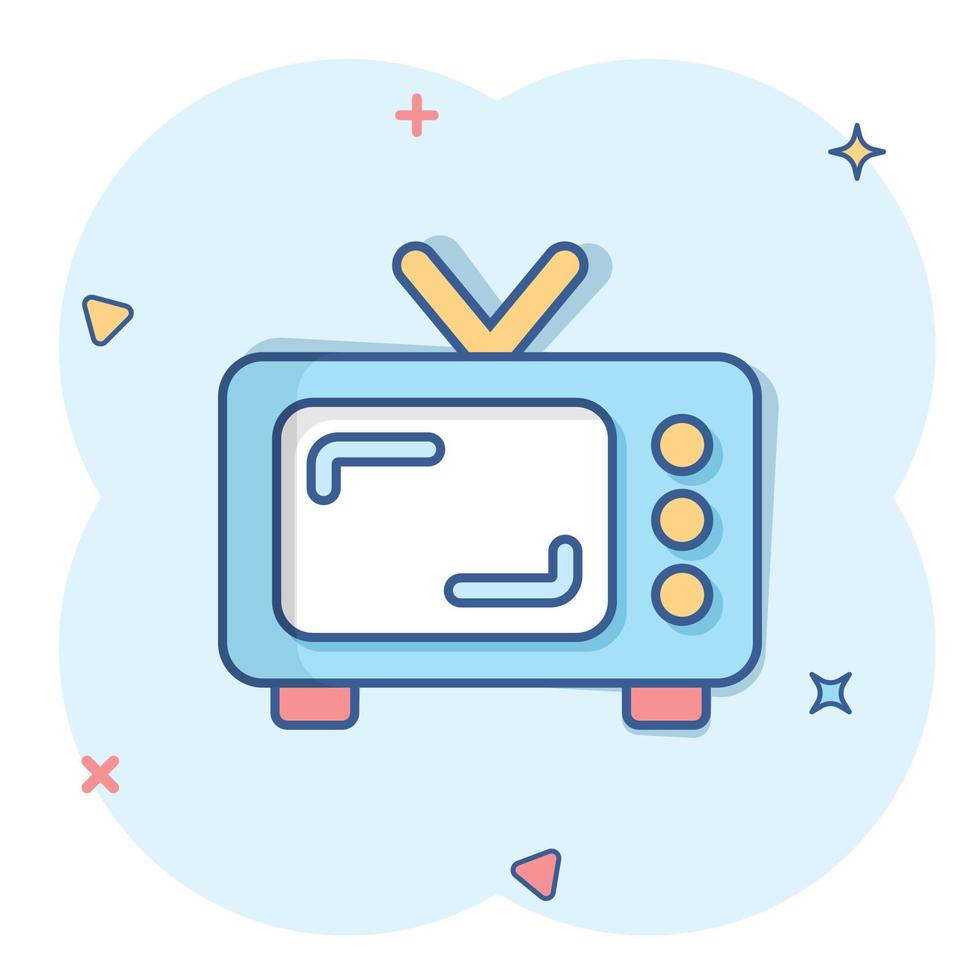 Retro tv screen vector icon in comic style. Old television cartoon illustration on white isolated background. Tv display splash effect business concept.