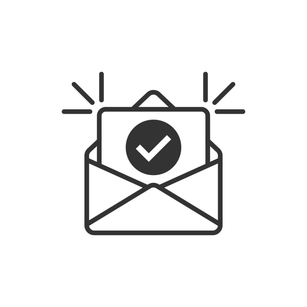 Envelope with confirmed document icon in flat style. Verify vector illustration on white isolated background. Receive business concept.
