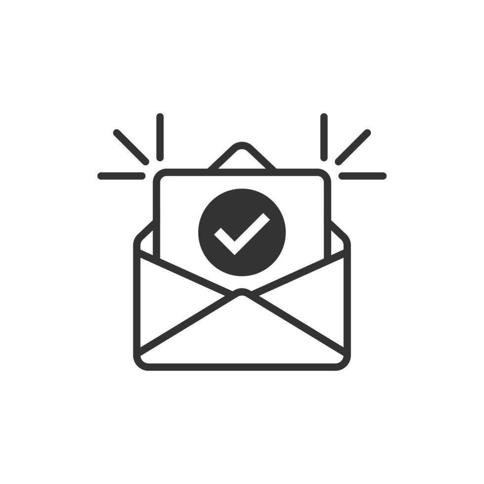 Envelope with confirmed document icon in flat style. Verify vector illustration on white isolated background. Receive business concept.