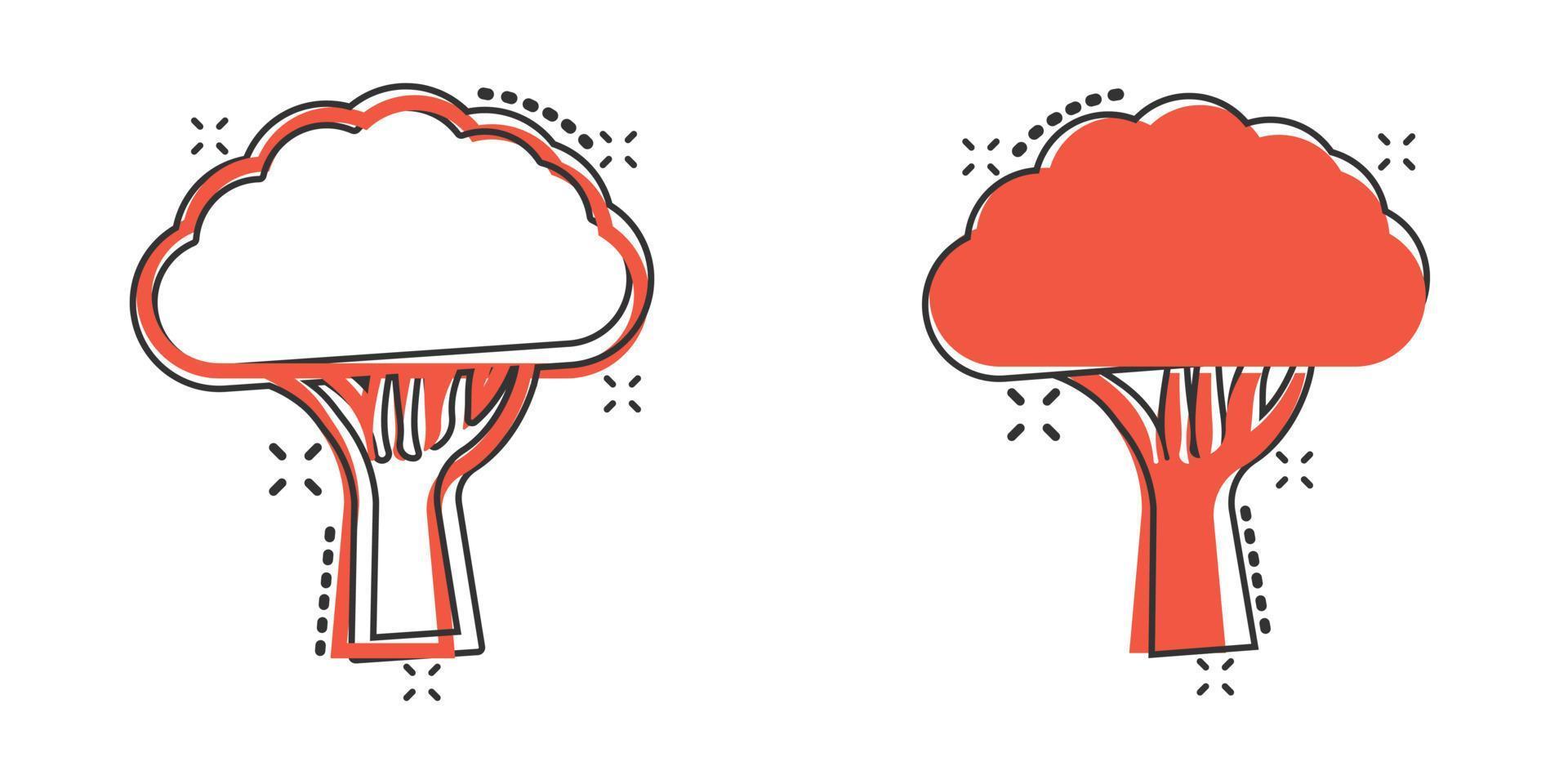 icono de árbol en estilo cómico. ilustración de vector de dibujos animados de bosque sobre fondo blanco aislado. concepto de negocio de signo de efecto de salpicadura de planta.