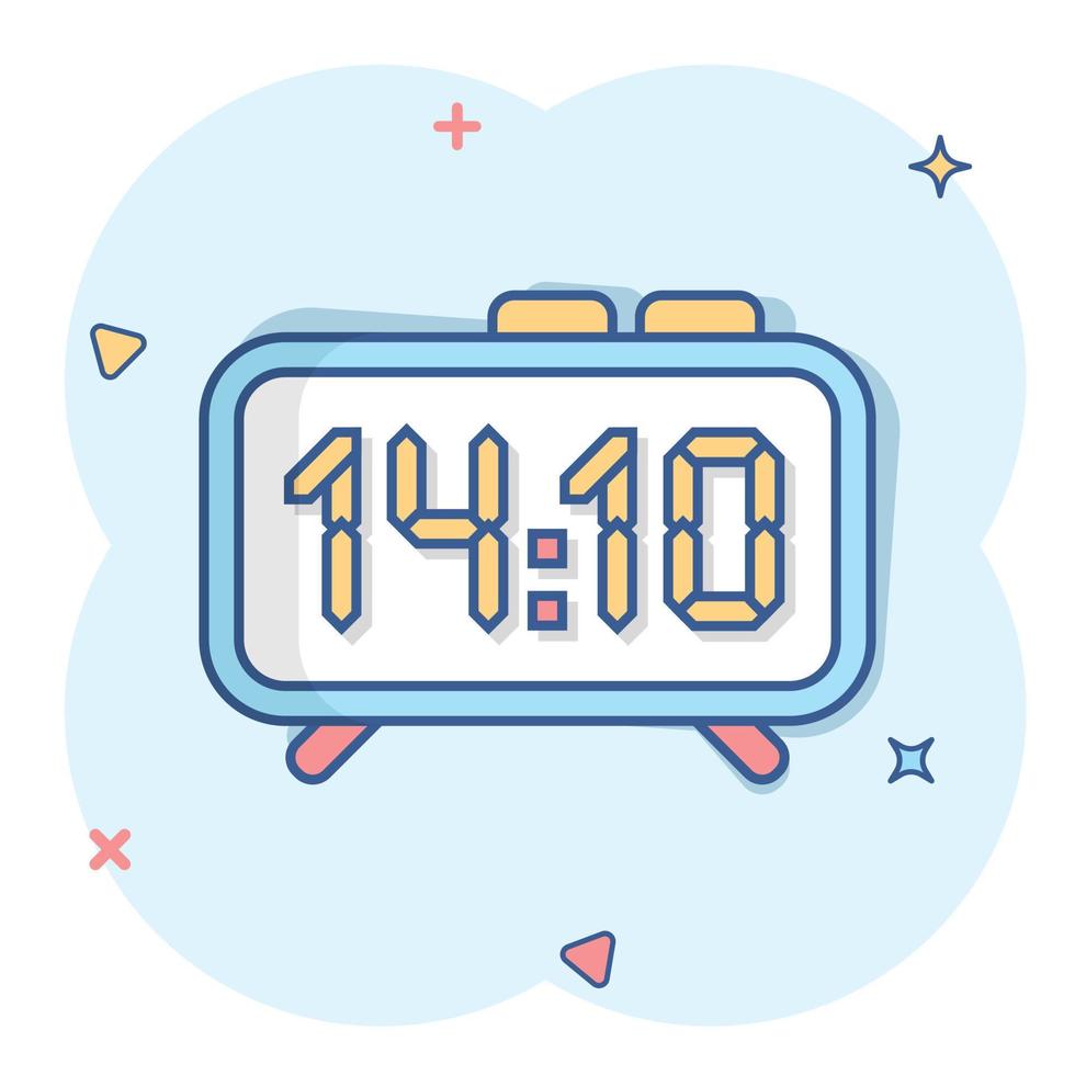 Clock sign icon in comic style. Time management vector cartoon illustration on white isolated background. Timer business concept splash effect.